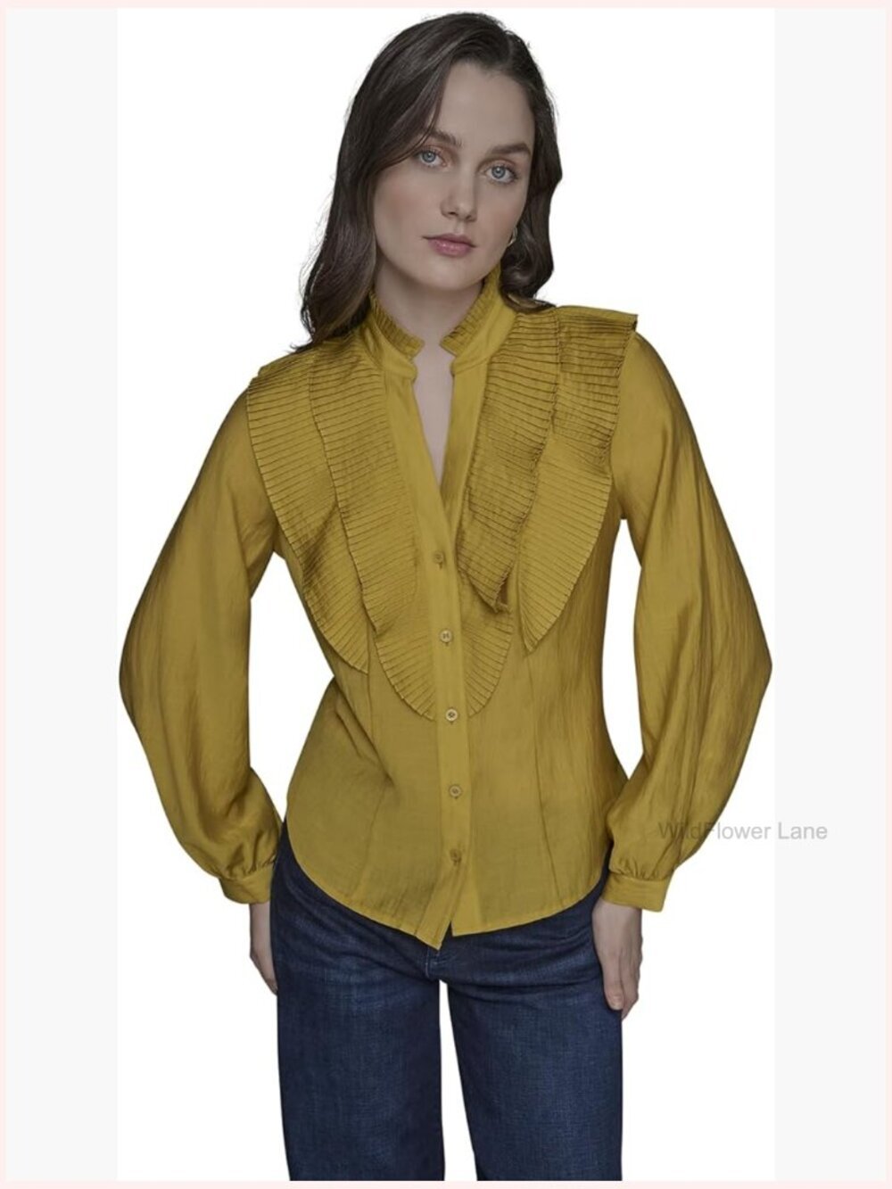 Long Sleeve Ruffle Collar Blouse - Versatile Button Down